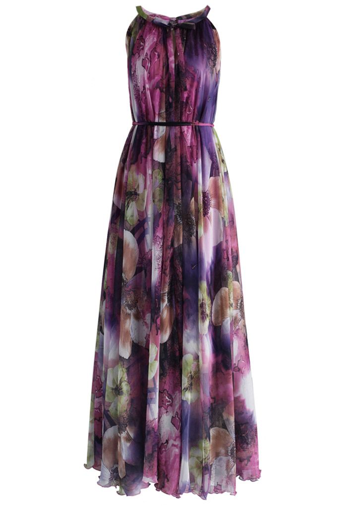 Vestido midi floral morado misterioso