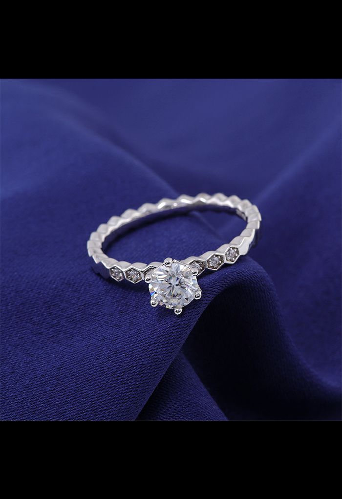 Hexagon Edge Moissanite Diamond Ring