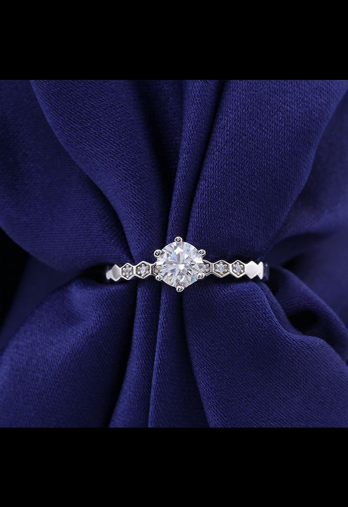 Hexagon Edge Moissanite Diamond Ring