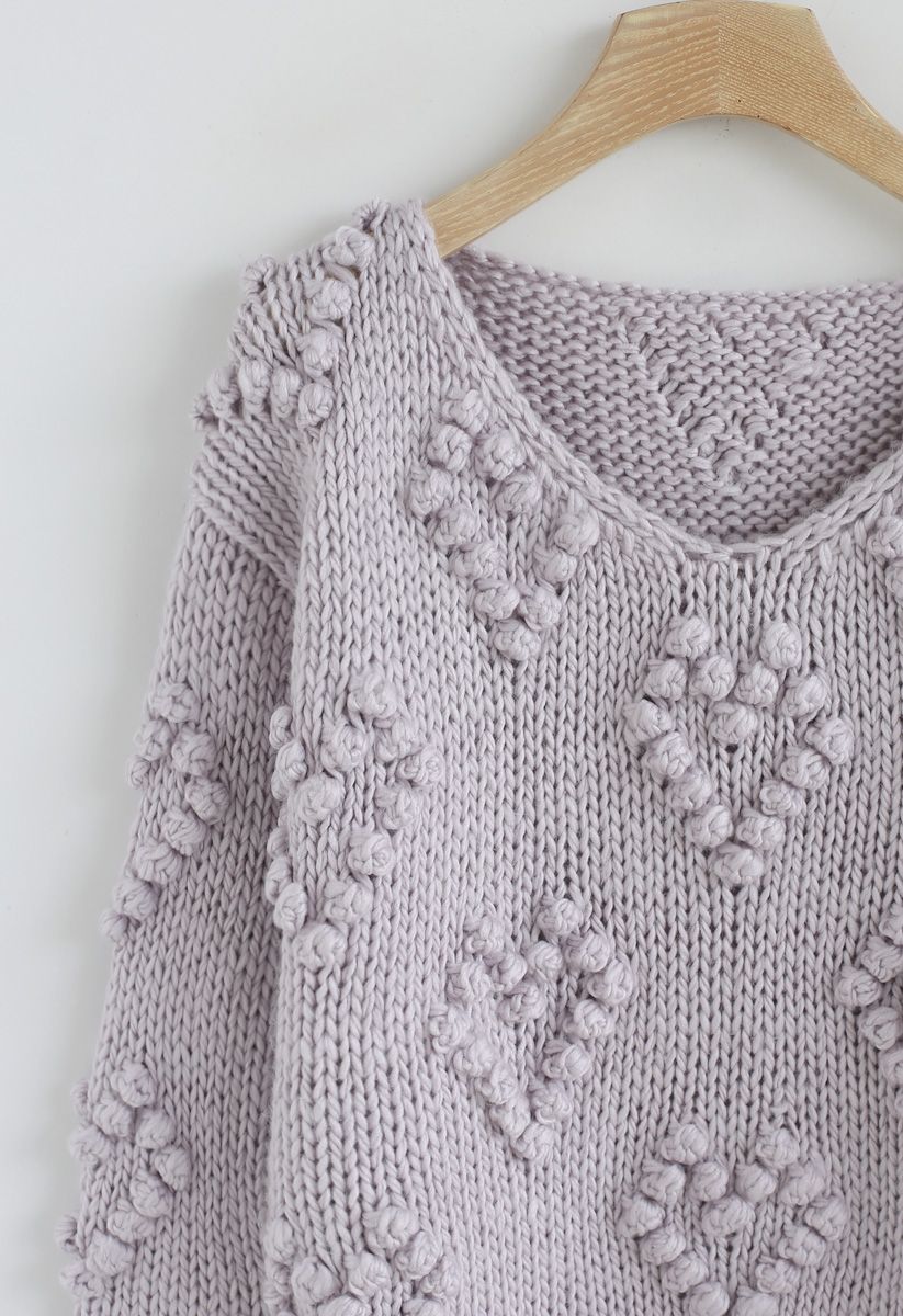 Suéter con cuello en V Knit Your Love en lavanda