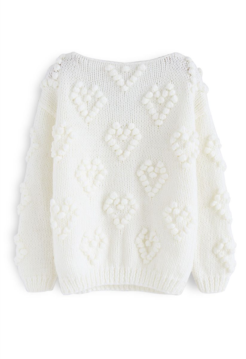 Suéter con cuello en V Knit Your Love en blanco