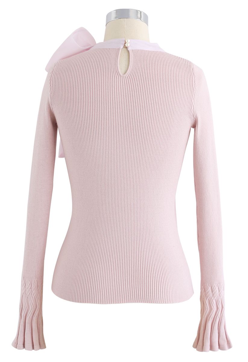 Fancy with Bowknot Knit Top en rosa