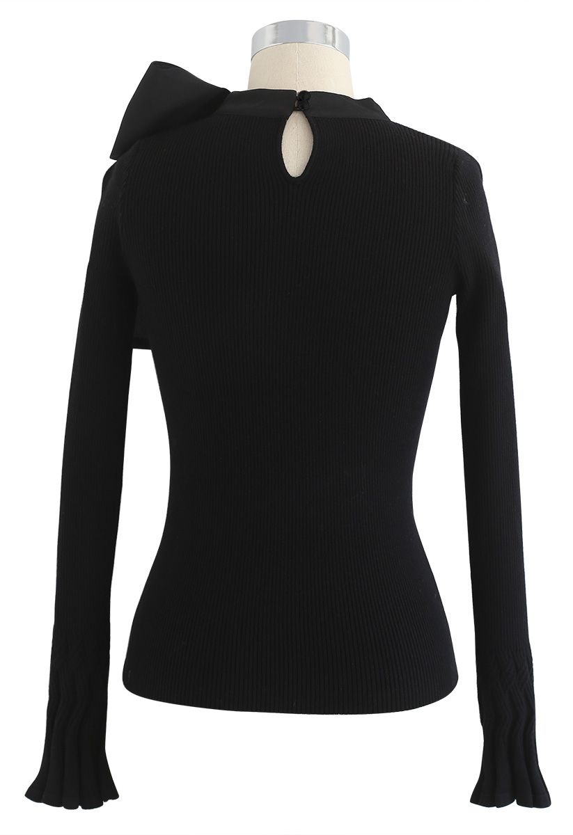 Fancy with Bowknot Knit Top en negro