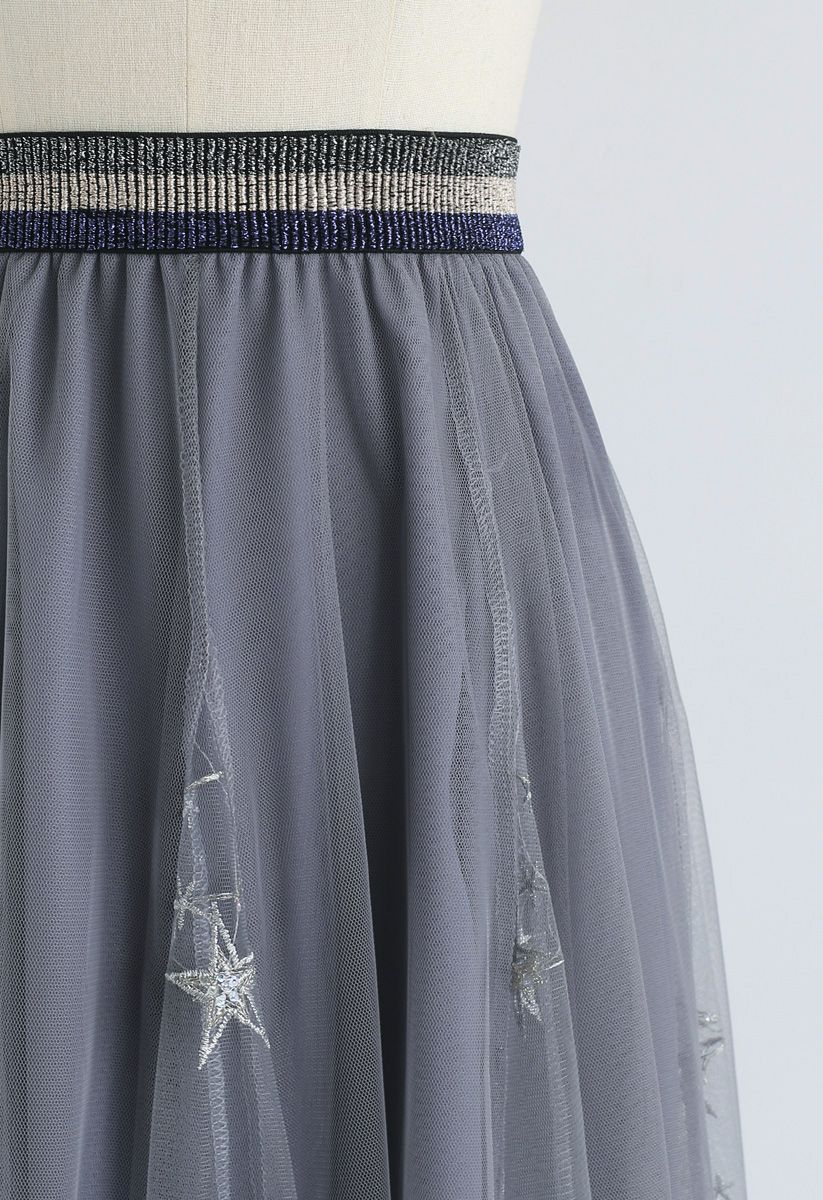 Falda midi de tul Dazzling Stars en gris