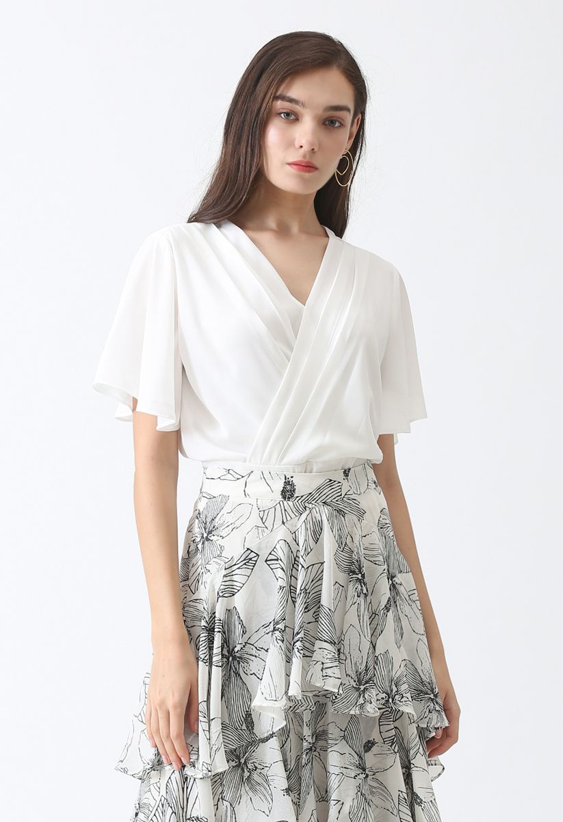 Stay Chic Cropped Cape Top in White