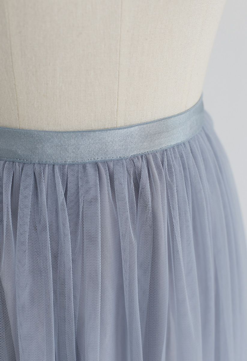 Can't Let Go Mesh Tulle Skirt in Dusty Blue