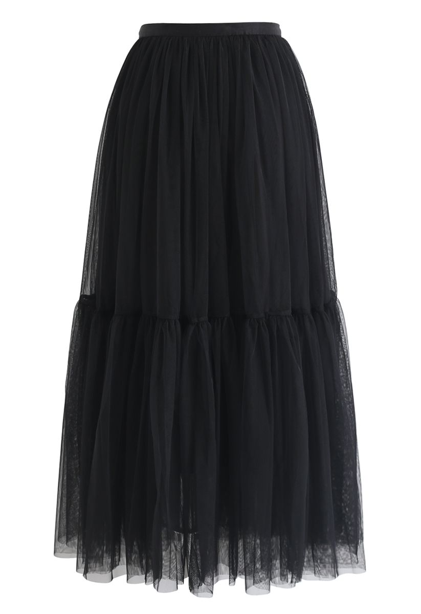 Can't Let Go Mesh Tulle Skirt in Black