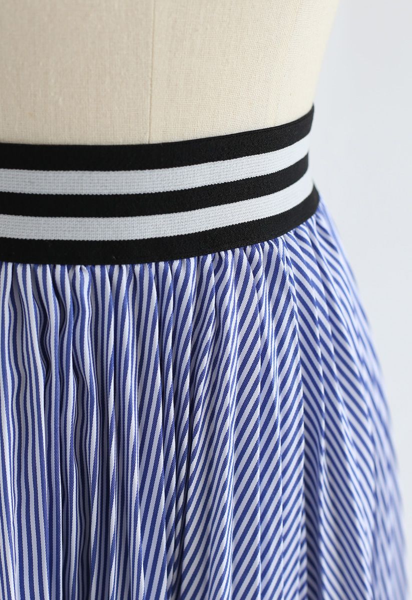 Did You Hear That Stripes Pleated Skirt in Blue