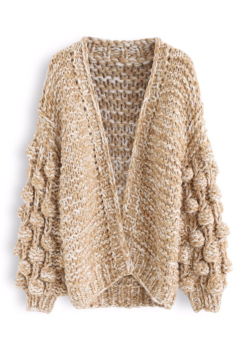 Cuteness on Sleeves Chunky Knit Longline Cardigan in Camel