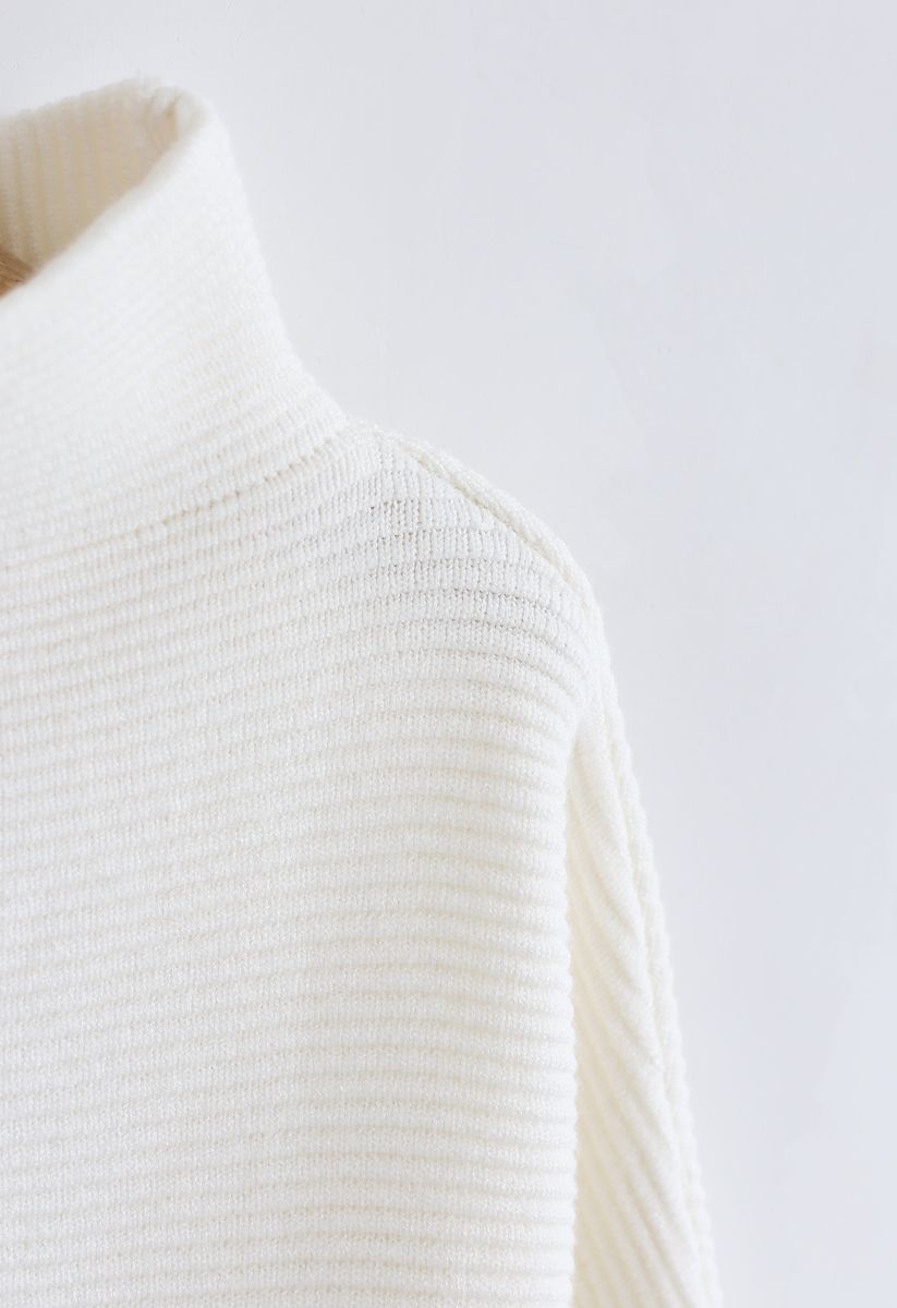 Cozy Ribbed Turtleneck Sweater in White