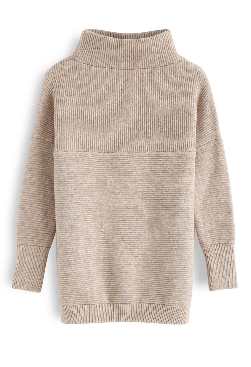 Cozy Ribbed Turtleneck Sweater in Linen