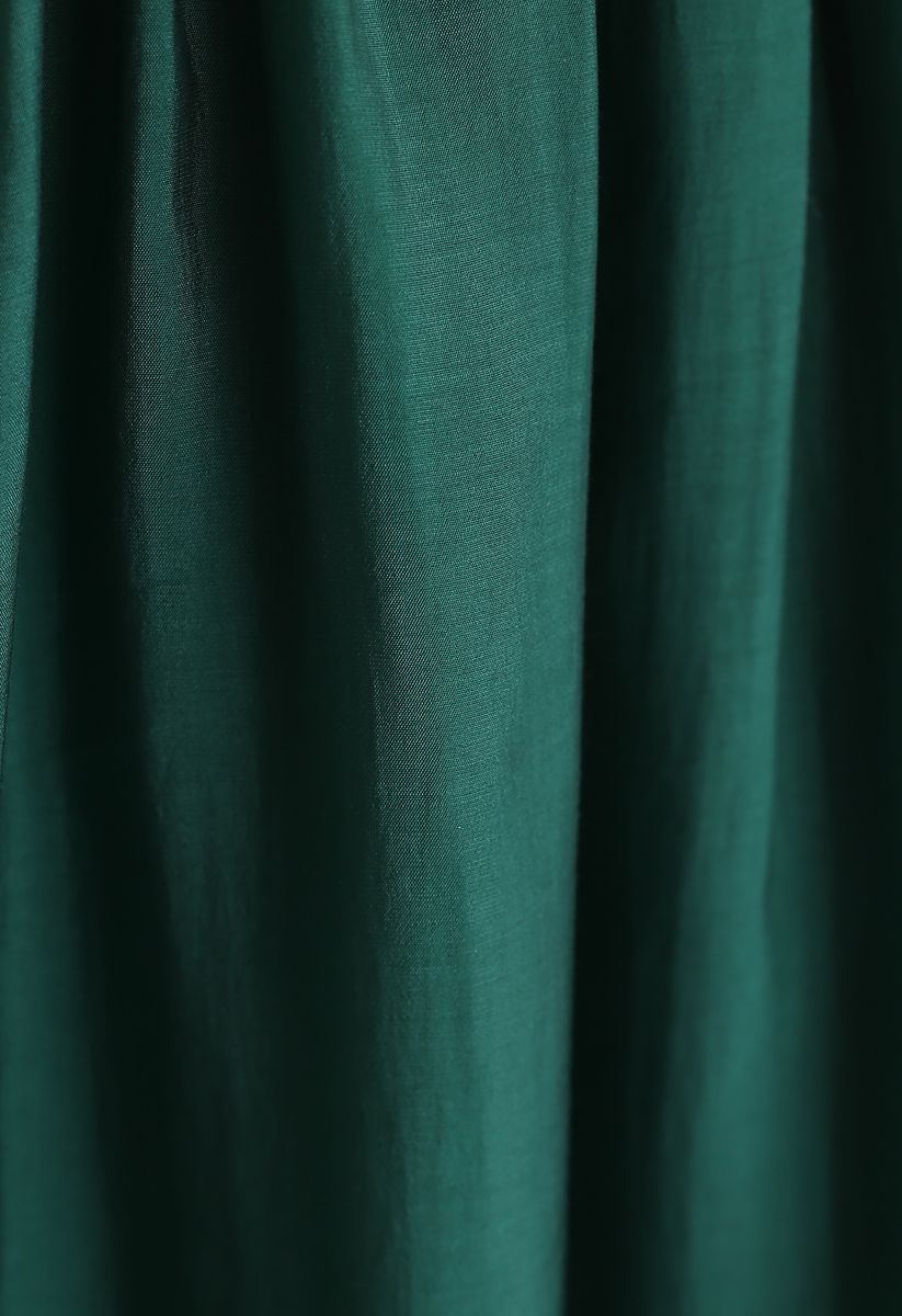 Bowknot Waist Pleated Midi Skirt in Emerald