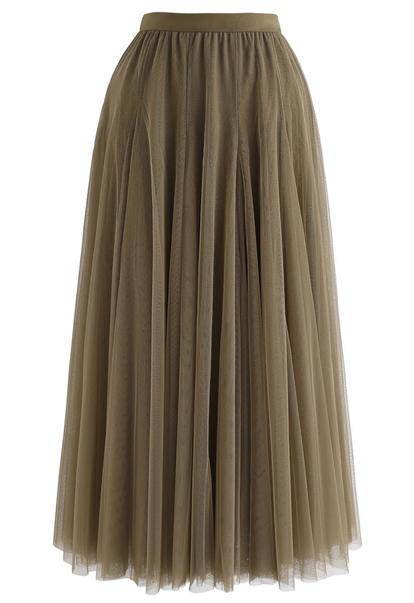 My Secret Garden Tulle Maxi Skirt in Army Green