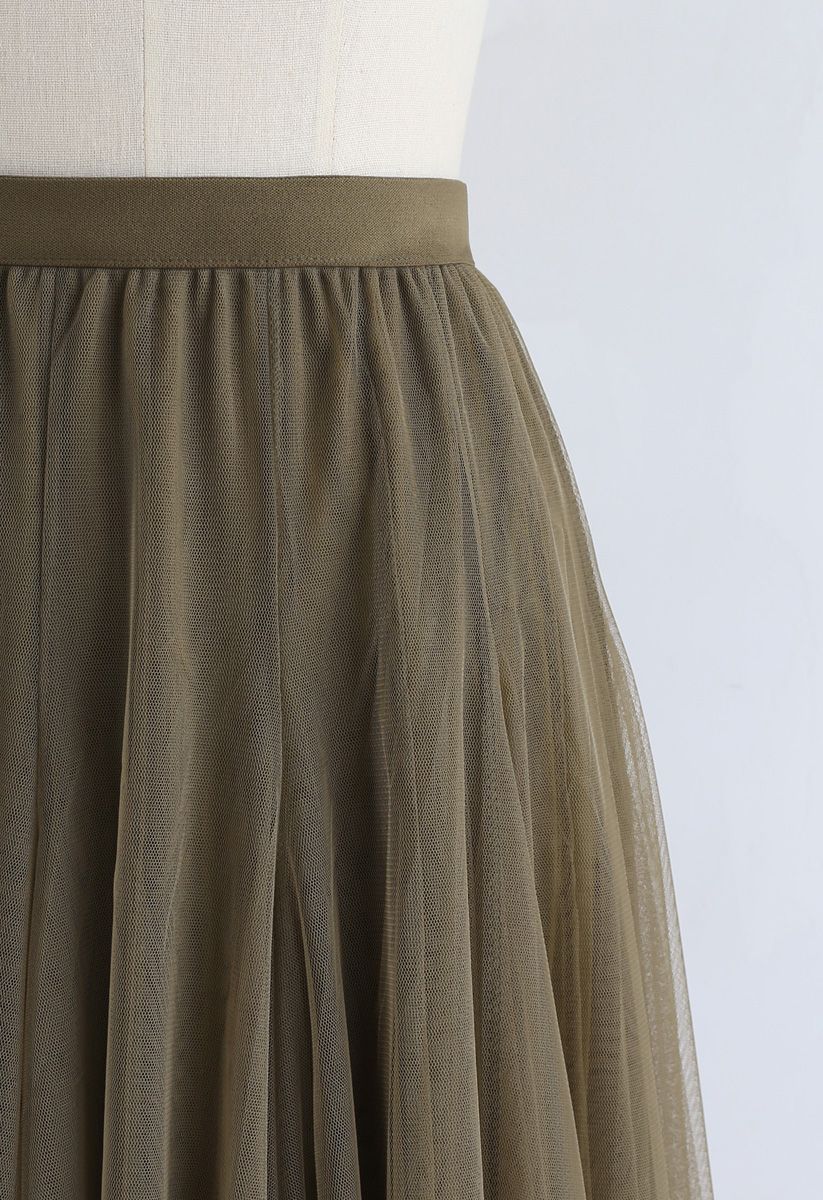 My Secret Garden Tulle Maxi Skirt in Army Green