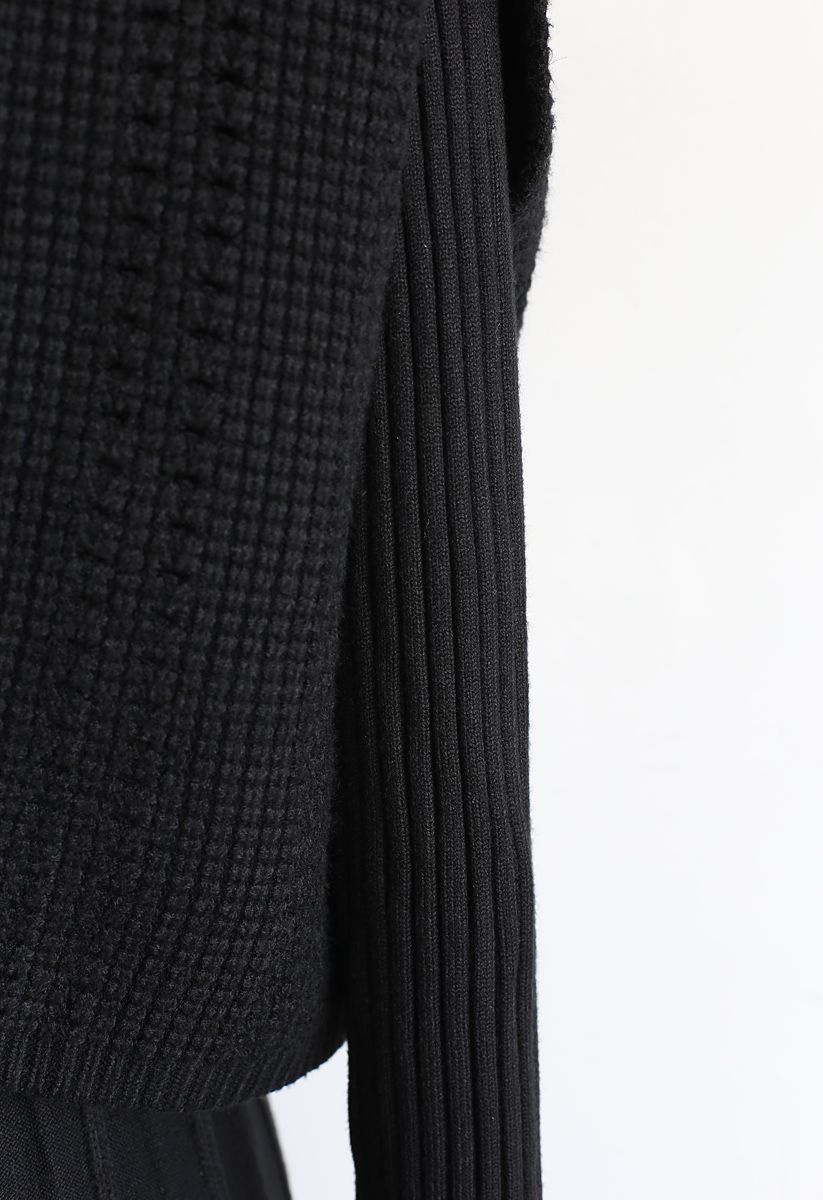 Mock Neck Pleated Knit Twinset Dress in Black