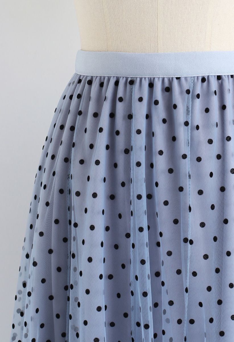 Full Polka Dots Double-Layered Mesh Tulle Skirt in Baby Blue