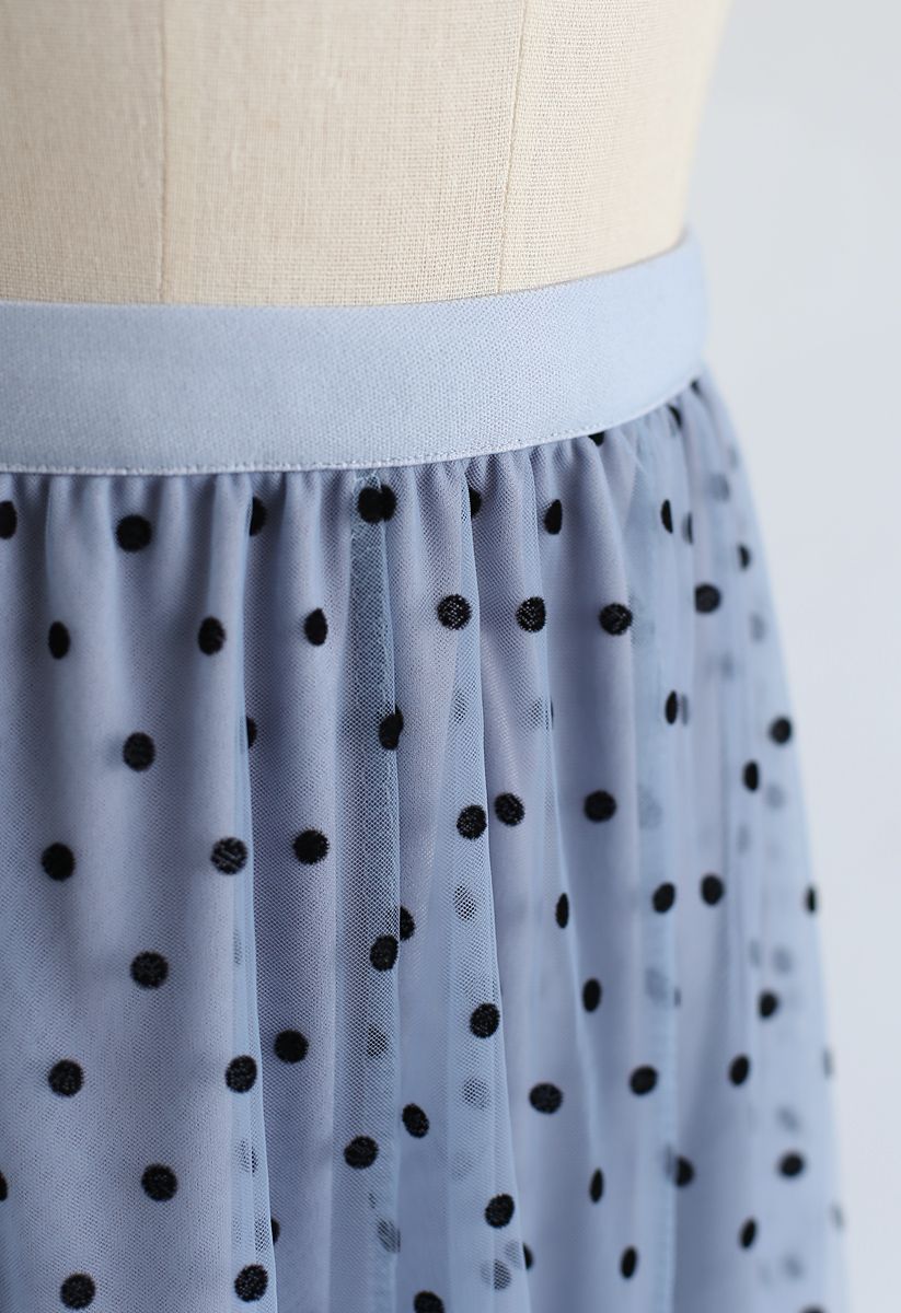 Full Polka Dots Double-Layered Mesh Tulle Skirt in Baby Blue