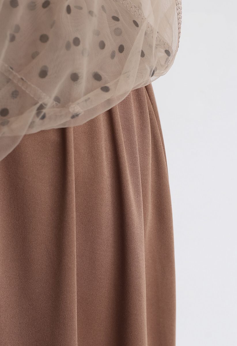 Full Polka Dots Double-Layered Mesh Tulle Skirt in Caramel