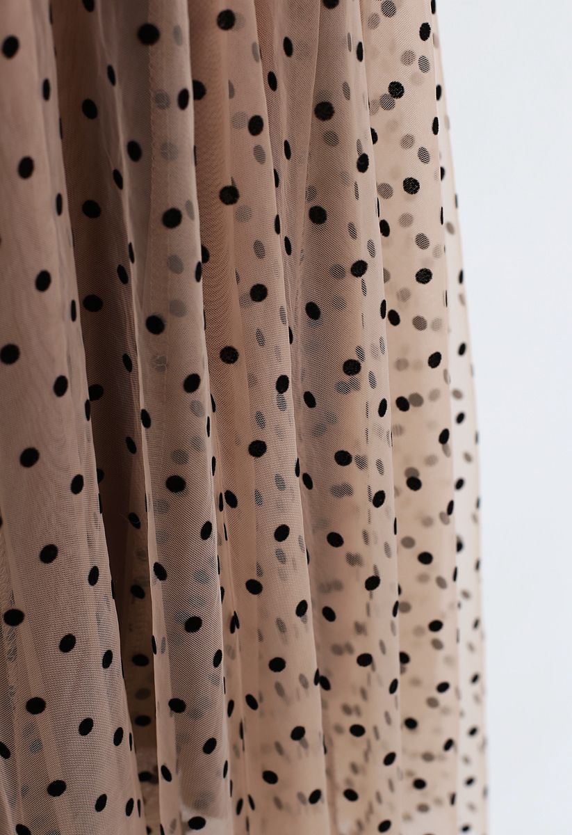 Full Polka Dots Double-Layered Mesh Tulle Skirt in Caramel