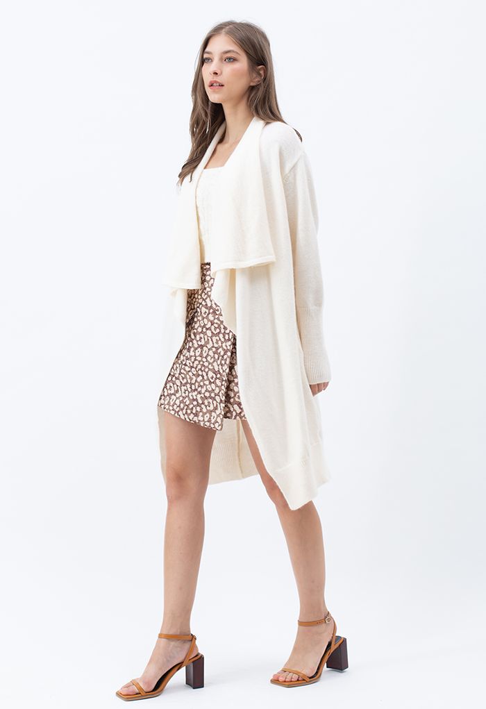 Waterfall Longline Knit Cardigan in Cream