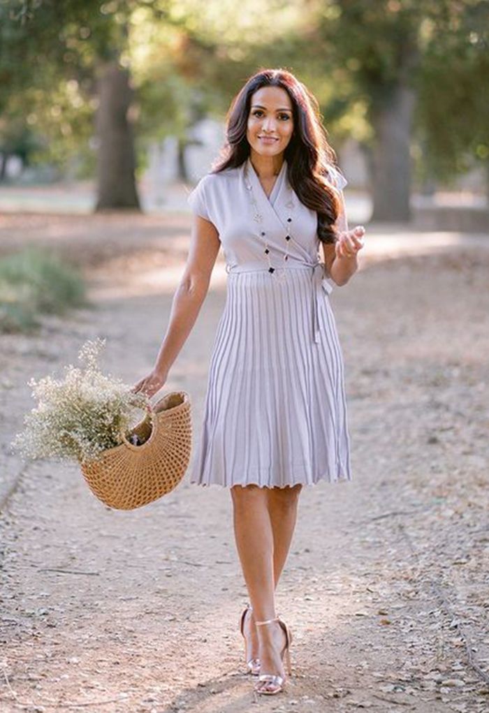 Pleated Sleeveless Wrapped Knit Dress in Lavender