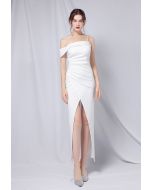 Single Strap Front Slit Gown in White