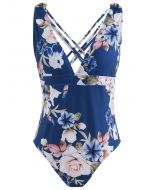 Strappy Crisscross Back Floral One-Piece Swimsuit