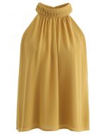 Pleats Embellished Halter Top in Mustard