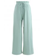 Drawstring Paper-Bag Waist Ribbed Yoga Pants in Mint