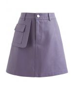 Pocket Faux Leather Texture Skirt in Lilac