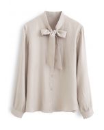 Shimmer Bowknot Button Down Shirt in Cream