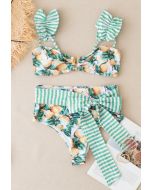 Striped Lemon Print Bowknot Bikini Set