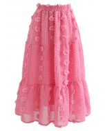 Cotton Flower Frill Hem Mesh Skirt in Pink