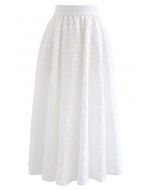 Embroidered Daisy Midi Skirt in White