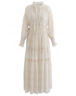 Full Shirring Side Drawstring Chiffon Dress in Cream