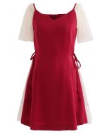 Sequined Mesh Sweetheart Neck Skater Dress in Red