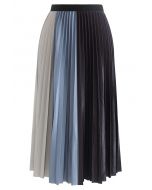 Pleated Sheen Color Block Midi Skirt in Blue