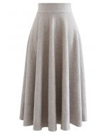 Fuzzy Soft Knit A-Line Midi Skirt in Linen