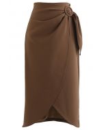 Flap Front Knot Side Midi Petal Skirt in Caramel