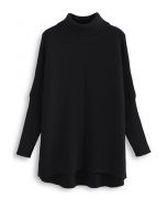 Effortless Chic Turtleneck Batwing Sleeve Hi-Lo Sweater in Black