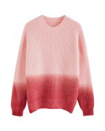 Ombre Round Neck Rib Knit Sweater in Pink