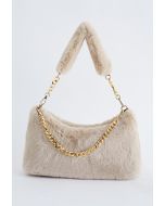 Faux Fur Fuzzy Shoulder Bag in Camel