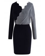 Cafe Time Contrast Wavy Wrap Knit Dress in Grey