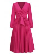 Wrap Front Buckle Belt Dress in Magenta