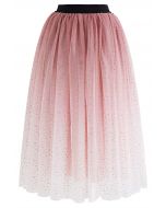 Festive Sparkle Ombre Tulle Midi Skirt in Pink