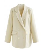 Double-Breasted Flap Pockets Blazer in Light Yellow