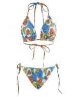 Colorful Flower Shirring Bikini Set