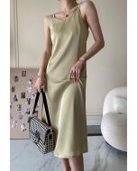 Glossy Satin Cami Dress in Light Tan