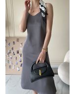 Glossy Satin Cami Dress in Smoke