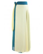 Tie-Waist Spliced Wrap Maxi Skirt in Teal